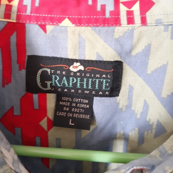 Graphite Mens Size Large Tribal Print Button Down - Picture 3 of 6